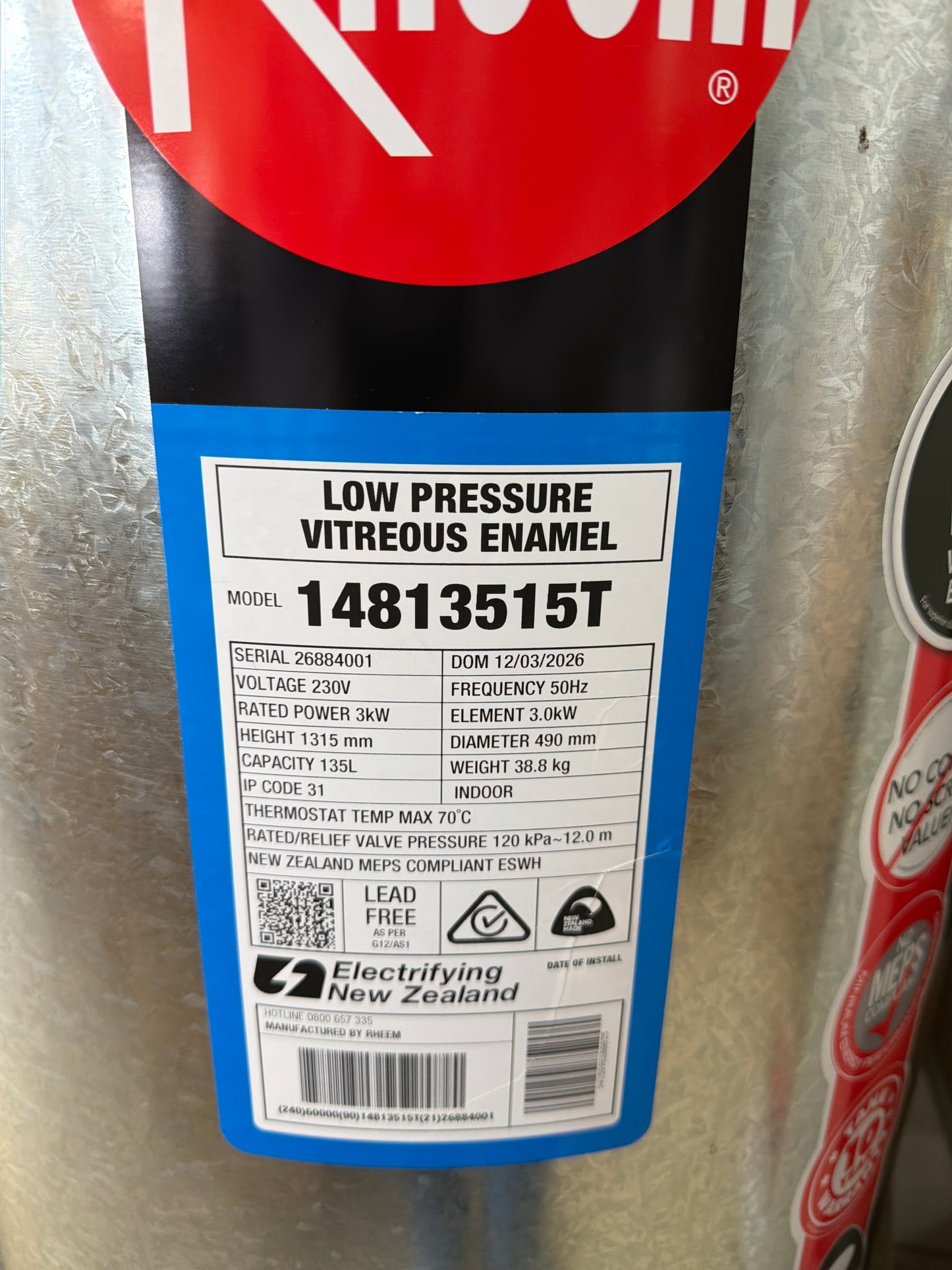 [HWC1000] Hot Water Cylinder