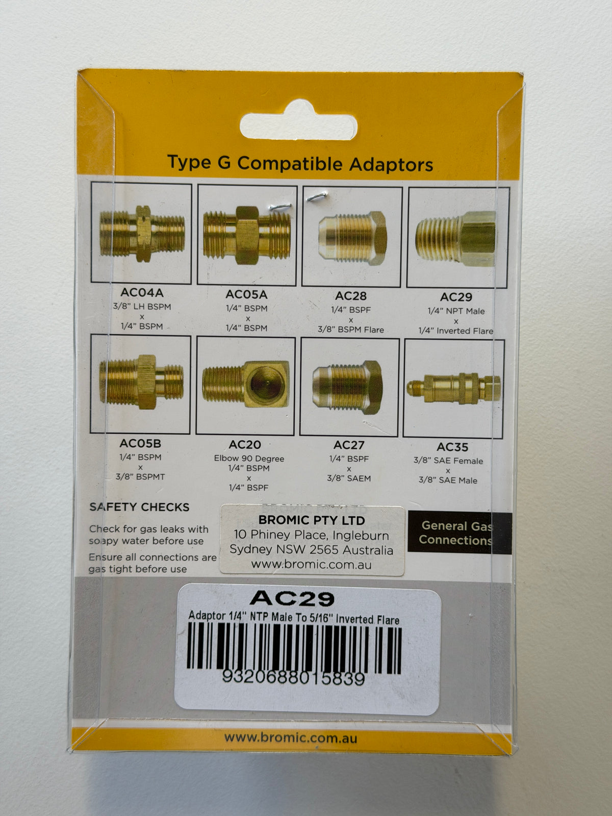 Bromic Gas Adaptor Type G AC29 (1/4" NPT Male to 5/16" Inverted Flare)