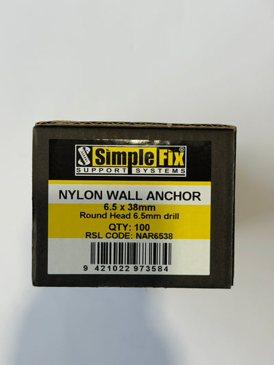 [ATF1003] SimpleFix Tappet Nylon Round Head Wall Anchor 6.5 x 38mm