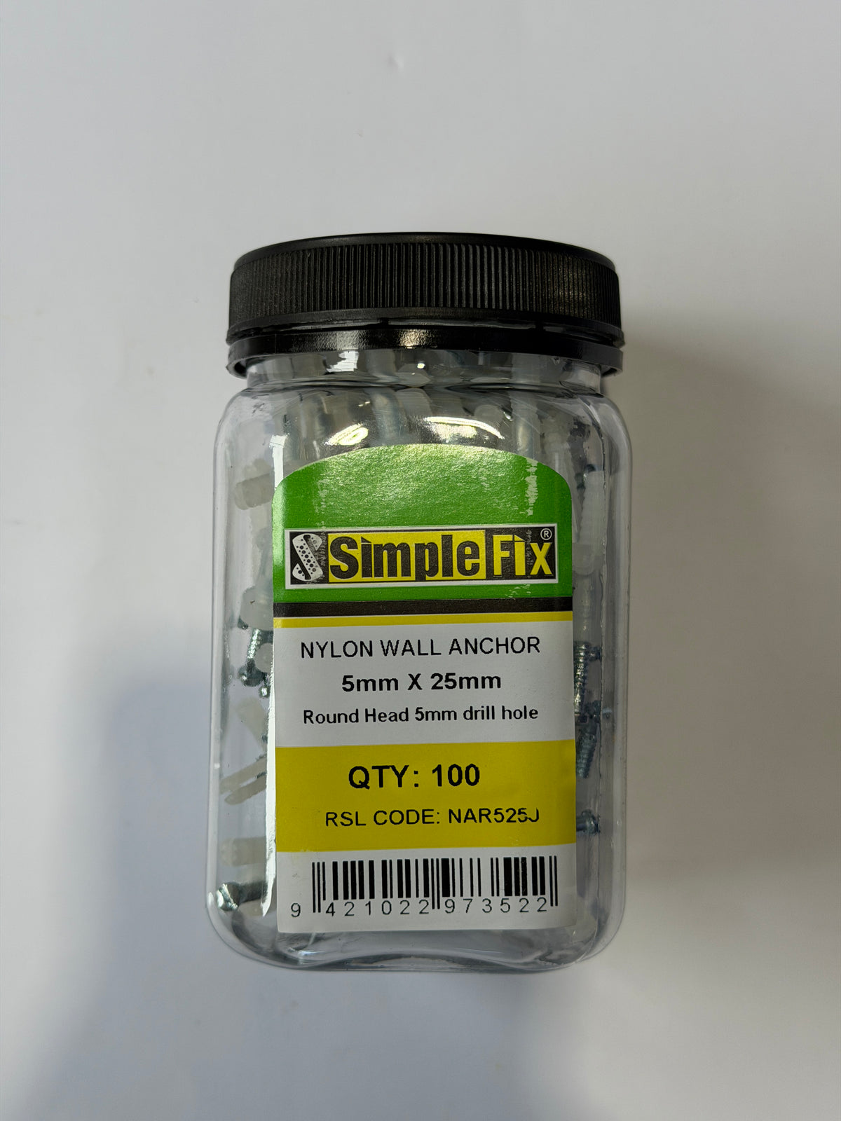 [ATF1004] SimpleFix Tappet Nylon Round Head Wall Anchor 5 x 25mm